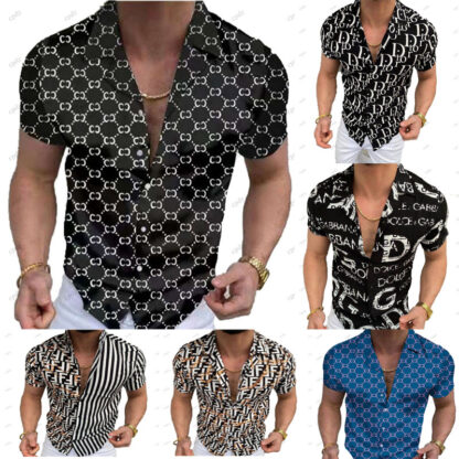 Купить Fashion Mens Designer Print Business Shirt Summer Hip Hop High Quality Short sleeve Hawaii Casual Button Shirts for Men classic Brand Shirt Plus Size Clothing Blouse