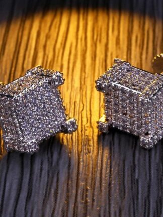 Купить Fashion Luxury Earrings Studs For Hip Hop Men women Grade Quality 18K Gold Plated Copper Square Zircon 925 Silver Ear cuff Caps
