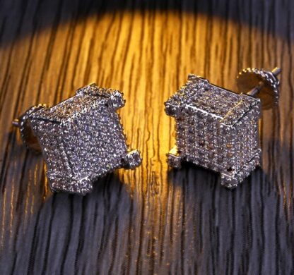 Купить Fashion Luxury Earrings Studs For Hip Hop Men women Grade Quality 18K Gold Plated Copper Square Zircon 925 Silver Ear cuff Caps