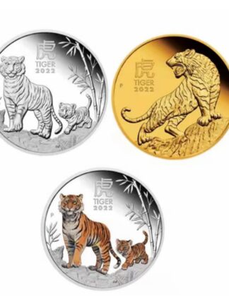 Купить 10pcs Non Magnetic Craft Australia Zodiac Animal Year Of The Tiger Silver &Gold Plated Coin 1Oz Painted Commemorative Medal Collection