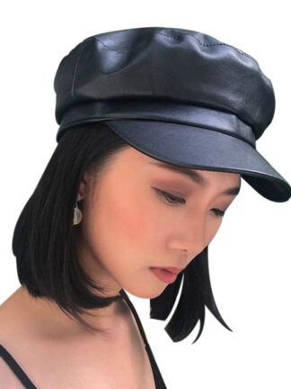Купить New Fashion PU Leather Newsboy Cap Quality Artist Female Korean Octagonal casp Spring Winter Casual Beret women Flat Hats gorras