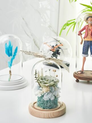 Купить # Novelty Items # Modern Handcraft Glass Dome Cover Dry Flower Vase With Wood Cork Base Landscape Figures Model Display Artwork Apr.