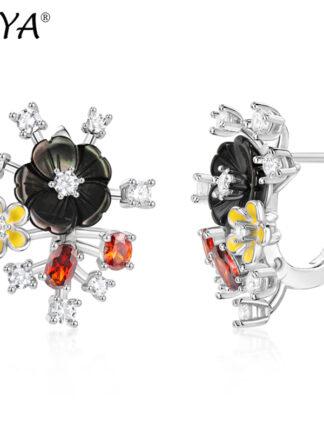 Купить Laya Cilp Earrings For women 925 Sterling Silver Fashion Natural Shell Flower High Quality Zircon Wedding Jewelry 2022 Trend