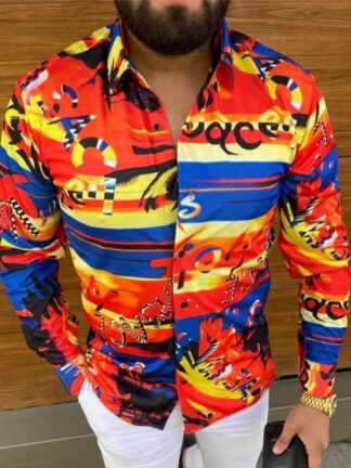 Купить Men Hawaiian Casual Vintage Chemisier Shirts Autumn Spring Long Sleeve Camicetta Shirt Loose Fit Print Blusa Man Clothes xxxl Plus Size Blouse