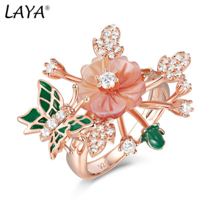 Купить Laya Cluster Ring For Women High Quality Zircon Natural Shell Flower Butterfly Enamel 925 Sterling Silver Anillos Fashion Jewelry 2022 Trend