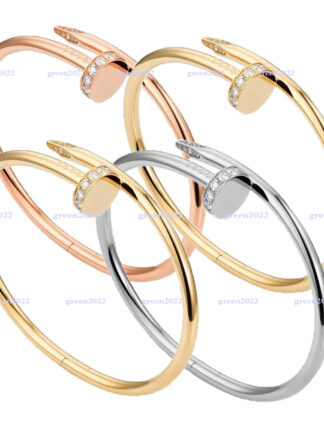 Купить Classic bangles Gold Silver Nail Bracelet Titanium Steel Cuff bangle nlay Diamond Bracelets Womens Mens Love Jewelry Gift with velvet bag Silver No CZ bangles