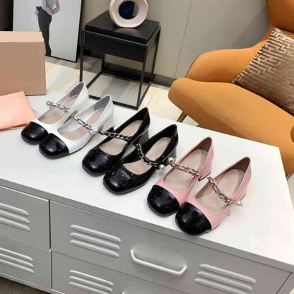 Купить Sandals High end early spring color matching Mary Jane small leather shoes line chain pearl thick heel princess women's