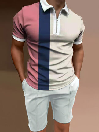 Купить mens tracksuits fashion printed two piece jogger set sport polo t shirt polos summer golf shirt short sleeve tops plus size casual shirts