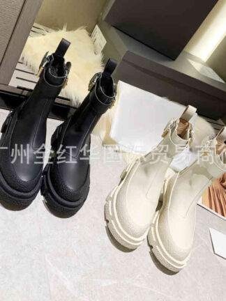 Купить Boots autumn winter buckle thick soled short boots women's heel Martin leather British style Chelsea single boot fashion