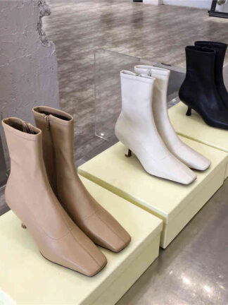 Купить Boots spring and autumn low barrel Martin boots square head adhesive shoes women's cat heel elegant fashion