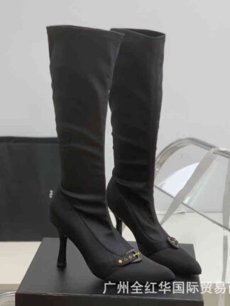 Купить Boots High end quality autumn and winter elastic boots fashion pointed thin heel metal buckle