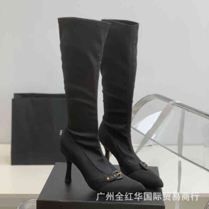 Купить Boots High end quality autumn and winter elastic boots fashion pointed thin heel metal buckle