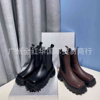 Купить Boots High end textured cowhide handsome big long legs thick bottom net red chimney boots winter round head middle heel short women