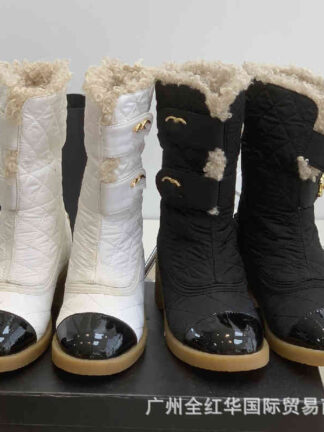 Купить Boots High quality winter small fragrance wind front buckle sheep curly wool medium tube snow boots women's thick heel lamb cotton