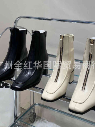 Купить Boots Martin boots short women's autumn and winter front zipper thick heel square toe shoes medium