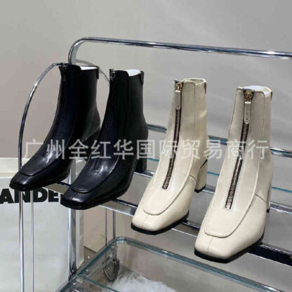 Купить Boots Martin boots short women's autumn and winter front zipper thick heel square toe shoes medium