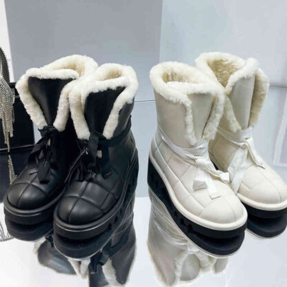 Купить Boots autumn winter leather flat bottom strap snow boots fat bread short Martin thick soled cotton