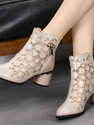 Купить Boots Short women spring and autumn coarse heel single summer cool hollowed out versatile boots TS2X