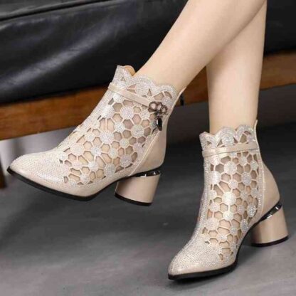 Купить Boots Short women spring and autumn coarse heel single summer cool hollowed out versatile boots TS2X