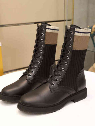 Купить Boots Luxury Designer Woman ROCKOKO Black Leather Biker with Stretch Fabric Lady Combat Ankle Boot Flat Shoes EUR 35-42 20AC
