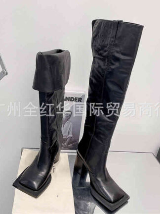 Купить Boots High end quality horseshoe Fashionable knee high boots women's head thick heel tube leather