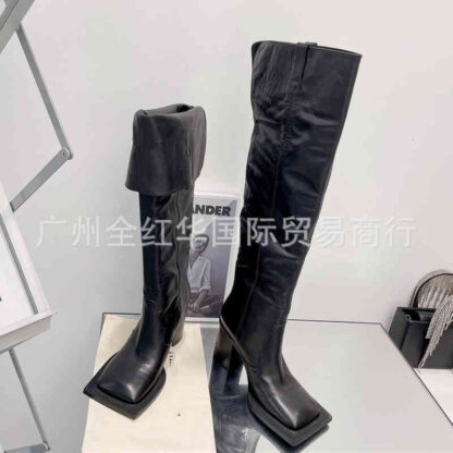 Купить Boots High end quality horseshoe Fashionable knee high boots women's head thick heel tube leather