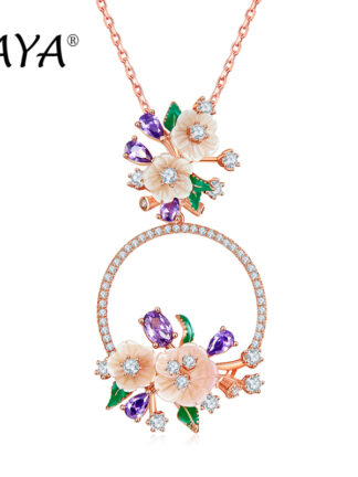 Купить LAYA Pendant Necklace For Women 925 Sterling Silver Fashion Natural Shell Flower Green Leaf Enamel Shining Zircon Wedding Original Jewelry