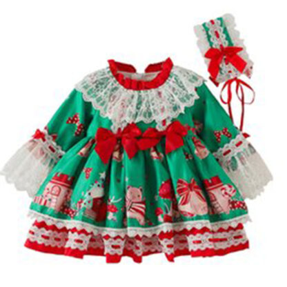 Купить baby kids Christening dresses Flower lace Cake Bow Print Vestidos Birthday Princess Party Lolita Dresses Clothes