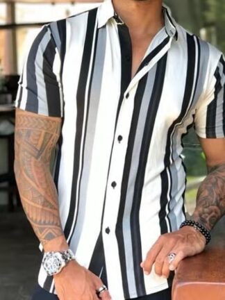 Купить mens casual striped button up shirts camisa blusa plus size 3xl lujo clothing top flower Blouse summer hawaii short Sleeve Blouse Homme Clothes wholesale sale shirt