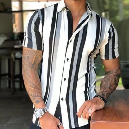 Купить mens casual striped button up shirts camisa blusa plus size 3xl lujo clothing top flower Blouse summer hawaii short Sleeve Blouse Homme Clothes wholesale sale shirt