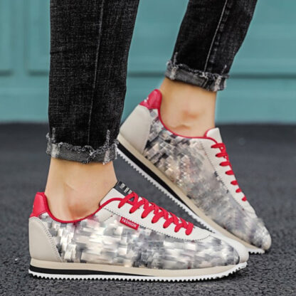 Купить Flat Men Shoes Pu Flat Lace Up Printed Lattice Comfortable Non Slip Personalized Casual Sports Versatile Trend HM303