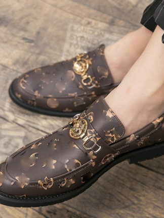 Купить Loafers Shoes Pu Flat Bottom Printed Metal Buckle Decoration Is Fashionable Comfortable Slip on Non Slip Classic HM304