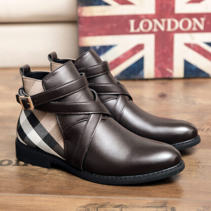 Купить Men Denim Boots Pu Stitched Low Heel Buckle Design Checkered Ankle Fashion Professional Classic Comfortable Non Slip TV866