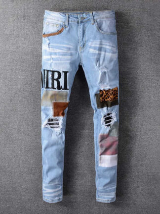 Купить Mens jeans designs for men Distressed Motorcycle biker jean Rock Skinny Slim Ripped hole letter Top Quality Brand Hip Hop Denim Pants