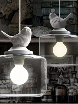 Купить Glass Pendant Light For Kids Room Lamps Dia 20cm Stair Lampada Pendente Tiny Resin Bird Glass Shade Pendant Lamp