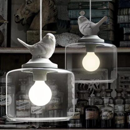 Купить Glass Pendant Light For Kids Room Lamps Dia 20cm Stair Lampada Pendente Tiny Resin Bird Glass Shade Pendant Lamp