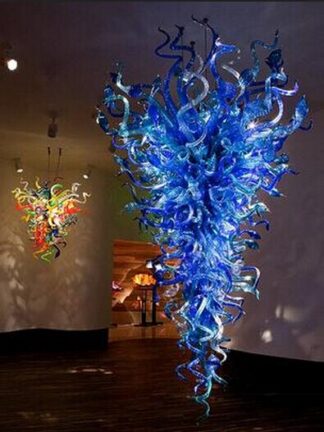 Купить Free Shipping LED Bulbs Modern New Style Murano Glass Pendant Light Blue Blown Glass Chandelier On Sale