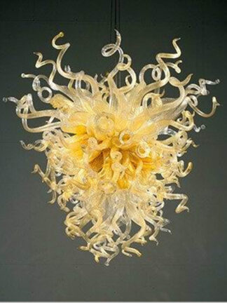 Купить Blown Glass Chandelier Lightings Dining Room Decor Art Crafts Metal Yellow Color Led Crystal Ceiling Chandeliers