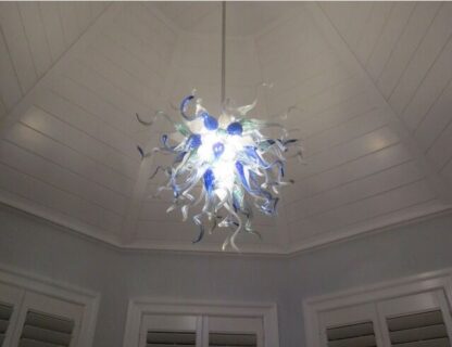 Купить Modernt Romantic Blue Shade Lamps Hanging Chain Chandeliers LED 110v to 240v Blown Glass Chandelier Lighting