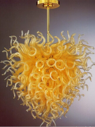 Купить Design Yellow Color Heart Shape LED Borosilicate Glass Chandelier Lightings 100% Handmade Art Livingroom Chandeliers