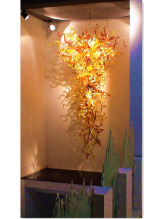 Купить Long Chandeliers Metal Yellow Color Livingroom Decor LED Borosilicate Glass Chandelier Lightings Handmade Art Crystal Lighting