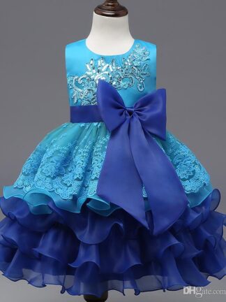 Купить 2022 Spring Summer Girl's Flower Dress Europe Sequins Embroidery Princess Dresses Bow Multilayer Pompon Flower Vestidos