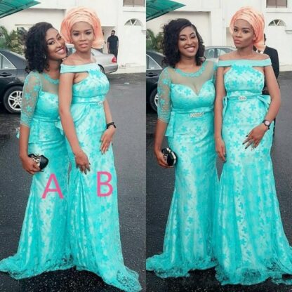 Купить Turquoise Mix Styles Arabic Bridesmaid Dresses For Wedding Lace Covered Satin Mermaid Maid Of Honor Gowns Women Prom Party Dresses