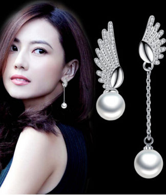 Купить Top quality zircon pearl silver earrings