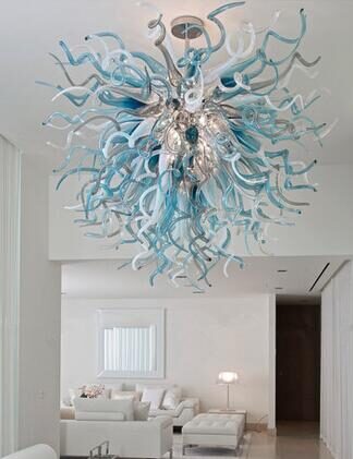 Купить European Living Room Pendant Lamps Turquoise Grey White Art Chandeliers Ceiling Light Hand Blown Glass LED American Style Chandelier