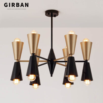 Купить Modern Pendant Light Living Room Bedroom Hanging Lamp 6 Lights E27 LED Pendant Lighting Gold and Black Color