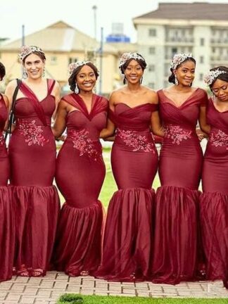 Купить Burgundy African Long Chiffon Bridesmaid Dresses 2020 Sweetheart Mermaid With Applique Beaded Party Gowns Maid Of Honor Bridesmaids Dress