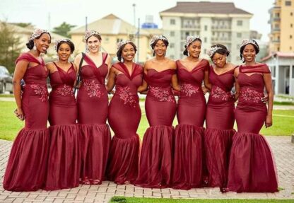 Купить Burgundy African Long Chiffon Bridesmaid Dresses 2020 Sweetheart Mermaid With Applique Beaded Party Gowns Maid Of Honor Bridesmaids Dress