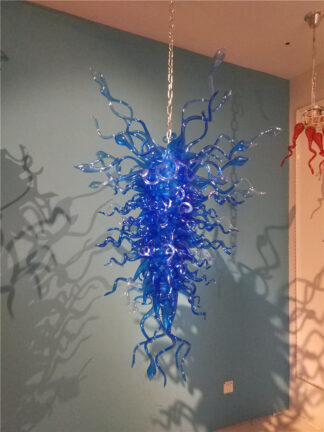 Купить Blue Glass Art Crystal Chandelier Light LED Light Source Modern Living Room Dining Room Lights Handmade Blown Glass Chandelier