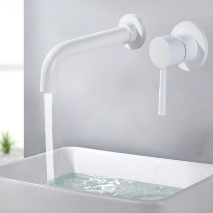 Купить Brass Wall Basin Mixer Tap Bathroom Sink Faucet Swivel Spout Bath Tap Single Lever White Lavatory Sink Mixer Crane